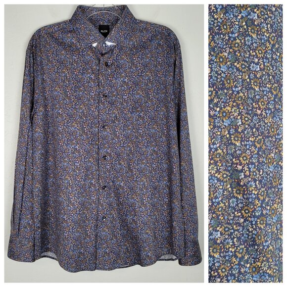 Serica Elite Button Up Shirt Long Sleeve Floral Blue Multicolor Size L NWOT - Picture 1 of 14